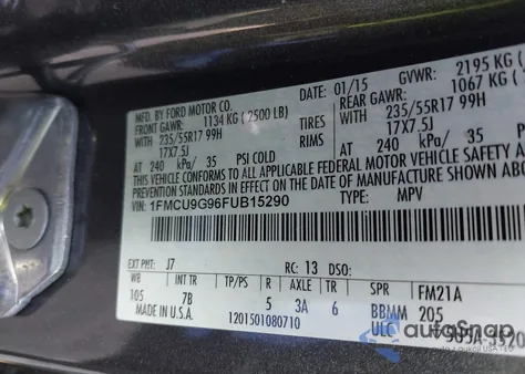 2015 Ford Escape Se from USA, damaged, VIN 1FMCU9G96FUB15290